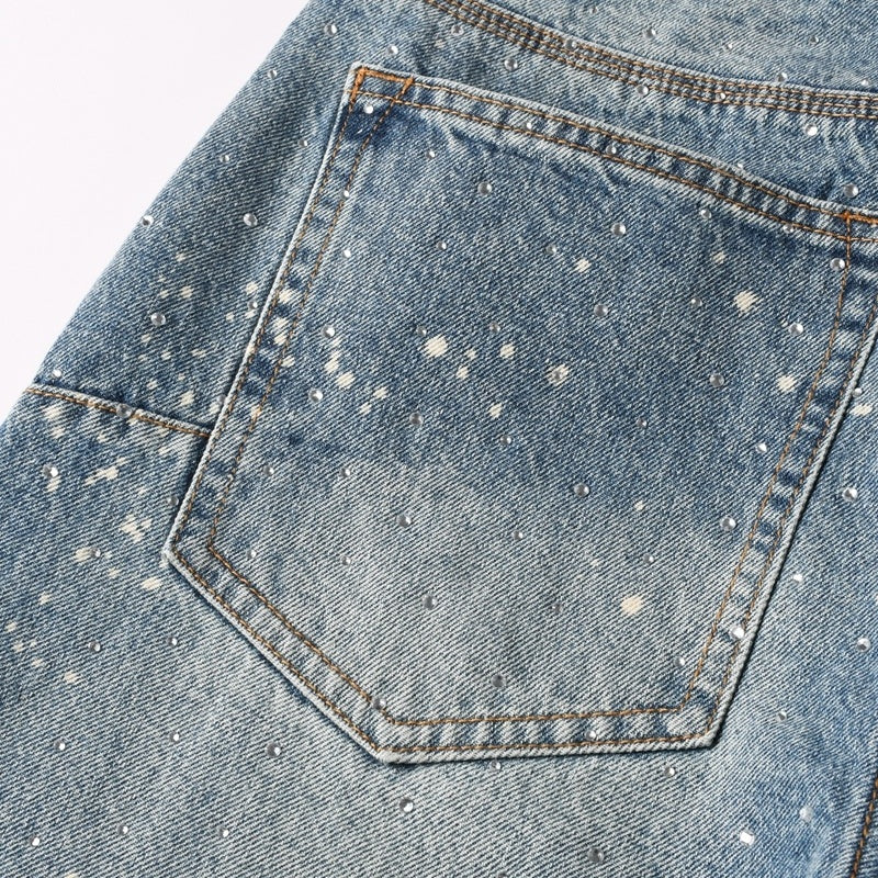 Purple brand Jeans High-quality pure cotton streetwear trousers Rhinestone-embellished loose straight-leg trousers