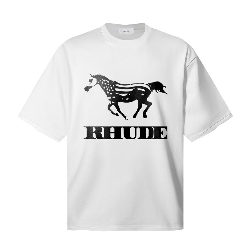 RHUDE T Shirts Vintage Equestrian Bold Typography Print