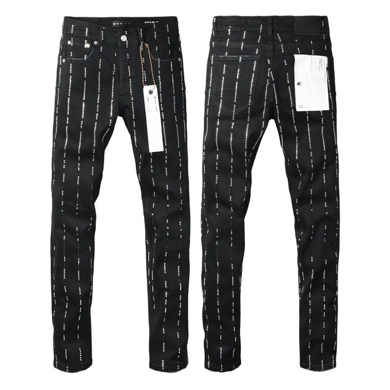 Purple brand Jeans High-quality pure cotton streetwear trousers Rhinestone