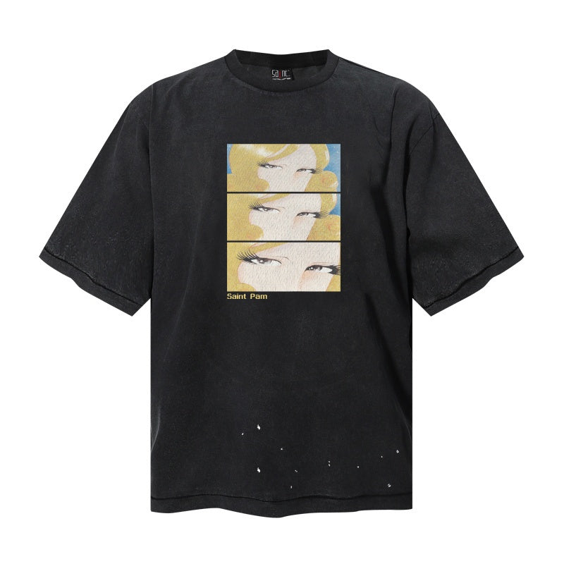 Saint Michael T Shirts Yellow Tone Split Panel Lady Illustration Motif