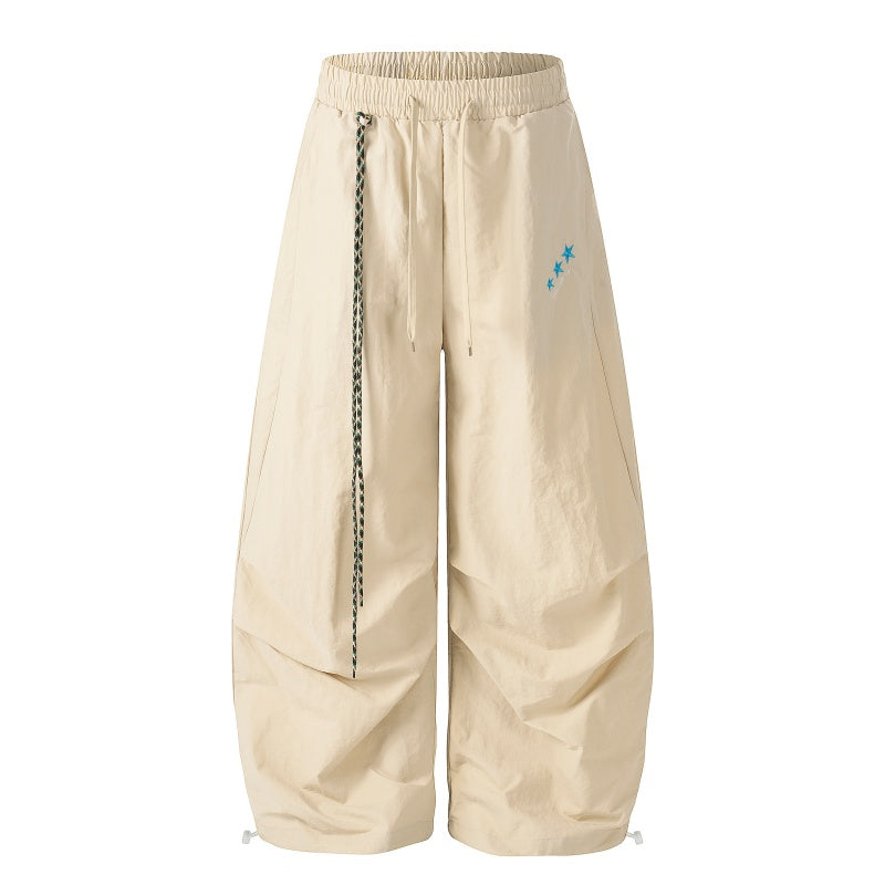 American-style streetwear harem pants Knee Ruched Relaxed Fit Drawstring Bottoms