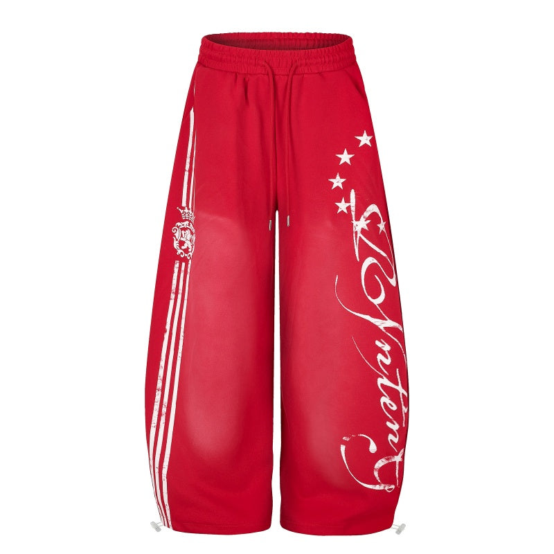 American-style streetwear harem pants Bright Color Star Script Side Stripe Baggy Pants