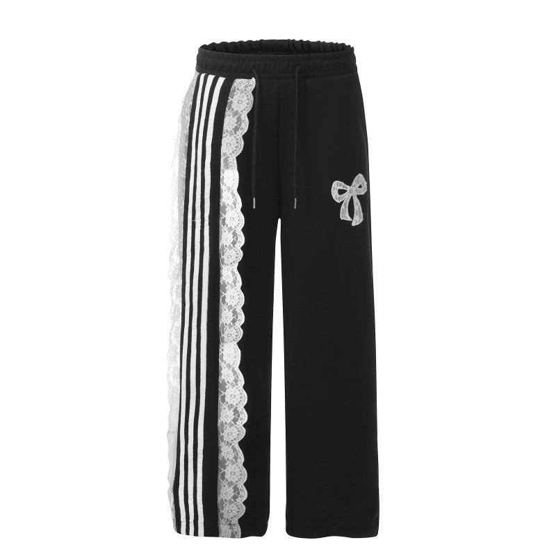 American-style streetwear harem pants Side stripe with lace trim detail
