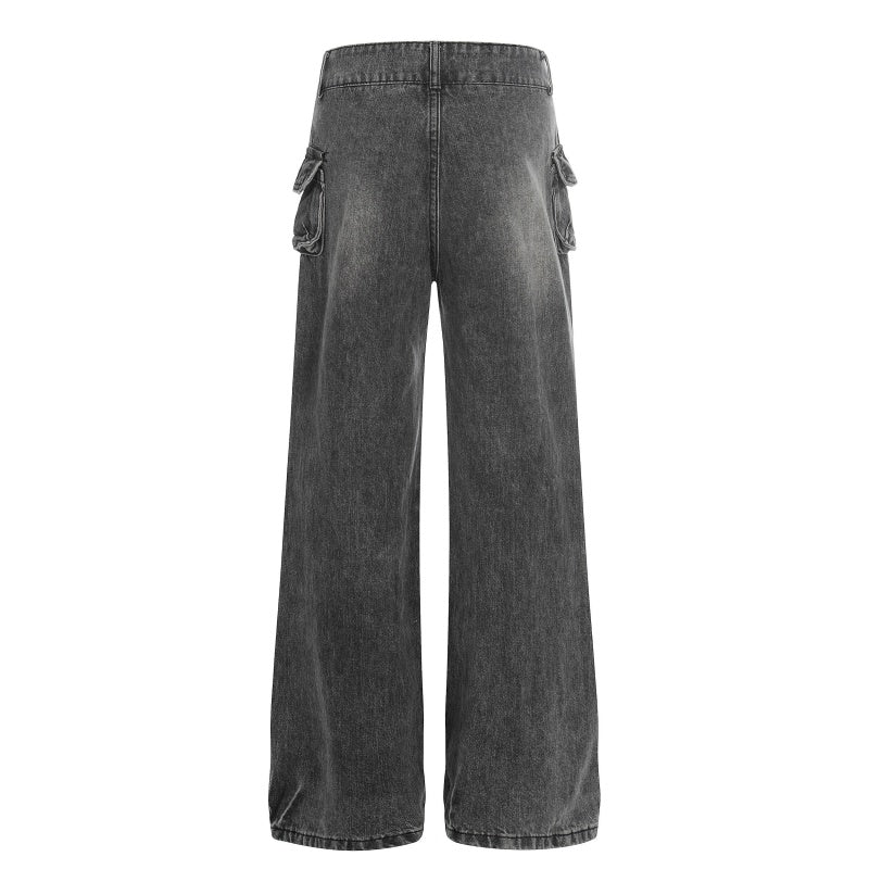 American-style streetwear harem pants Multi Pocket Ripped Vintage Flare Jeans