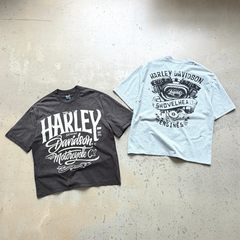Unisex Vintage T Shirts Saint X BerBerJin X Harley three-way collaboration. Heavyweight 280g fabric (post-wash weight). Vintage construction featuring single-stitch and blind-stitch detailing. Finished with heavy-duty "monkey-style" spray distressing