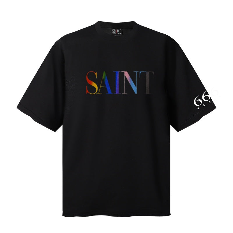 Saint Michael T Shirts Gradient Serif Lettering Sleeve Numeral Graphic