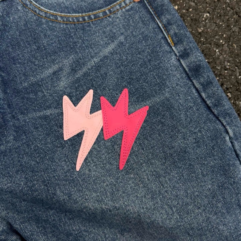 Lightning Pattern Jeans High-quality high-street pure cotton trousers