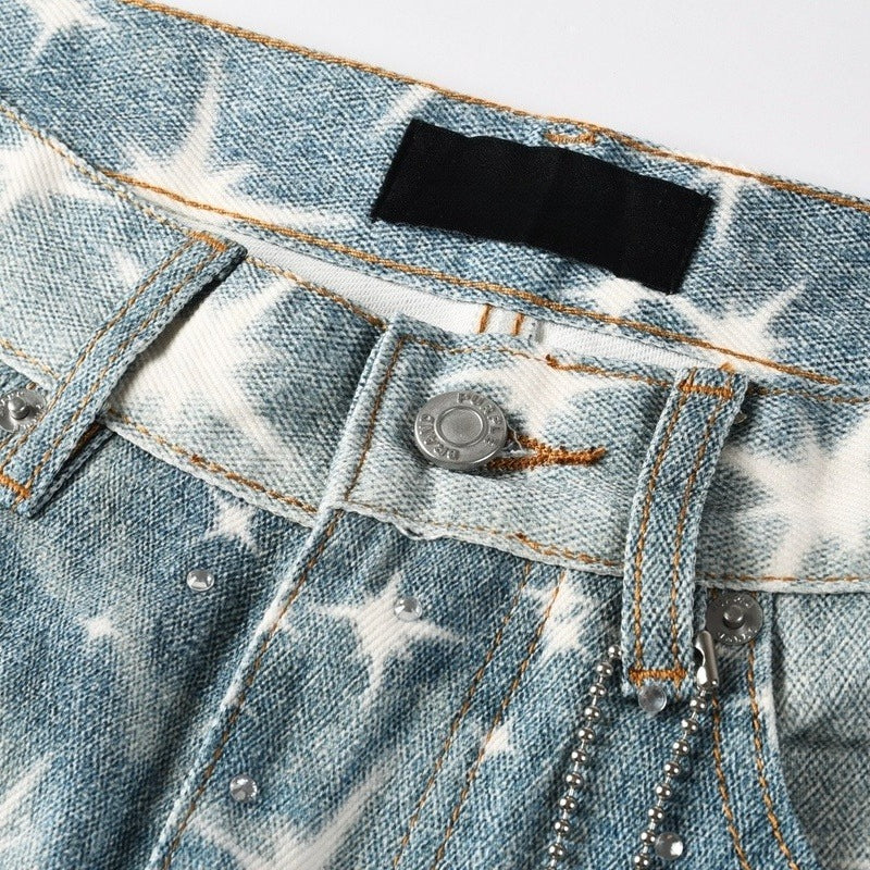 Purple brand Jeans High-quality pure cotton streetwear trousers Rhinestone-embellished loose straight-leg trousers
