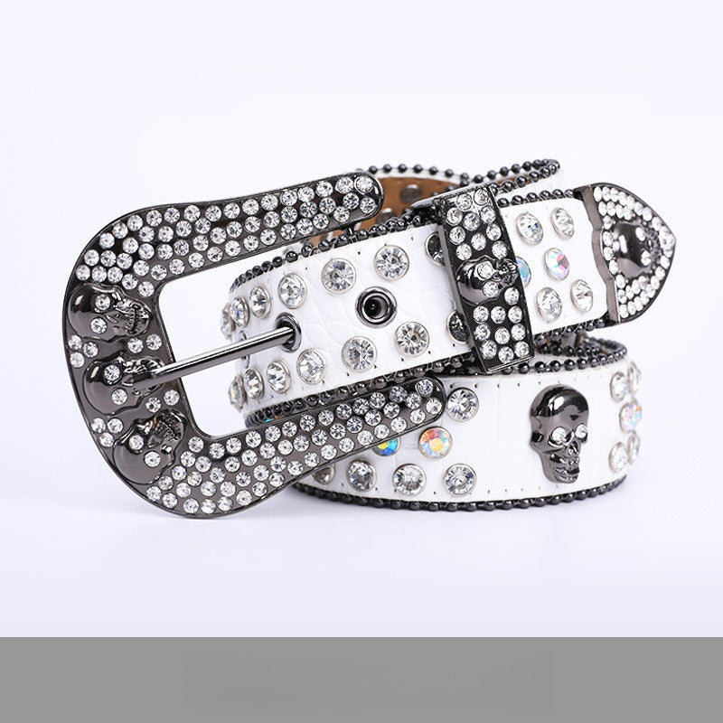 Hip-hop punk rhinestone belt skull alloy belt