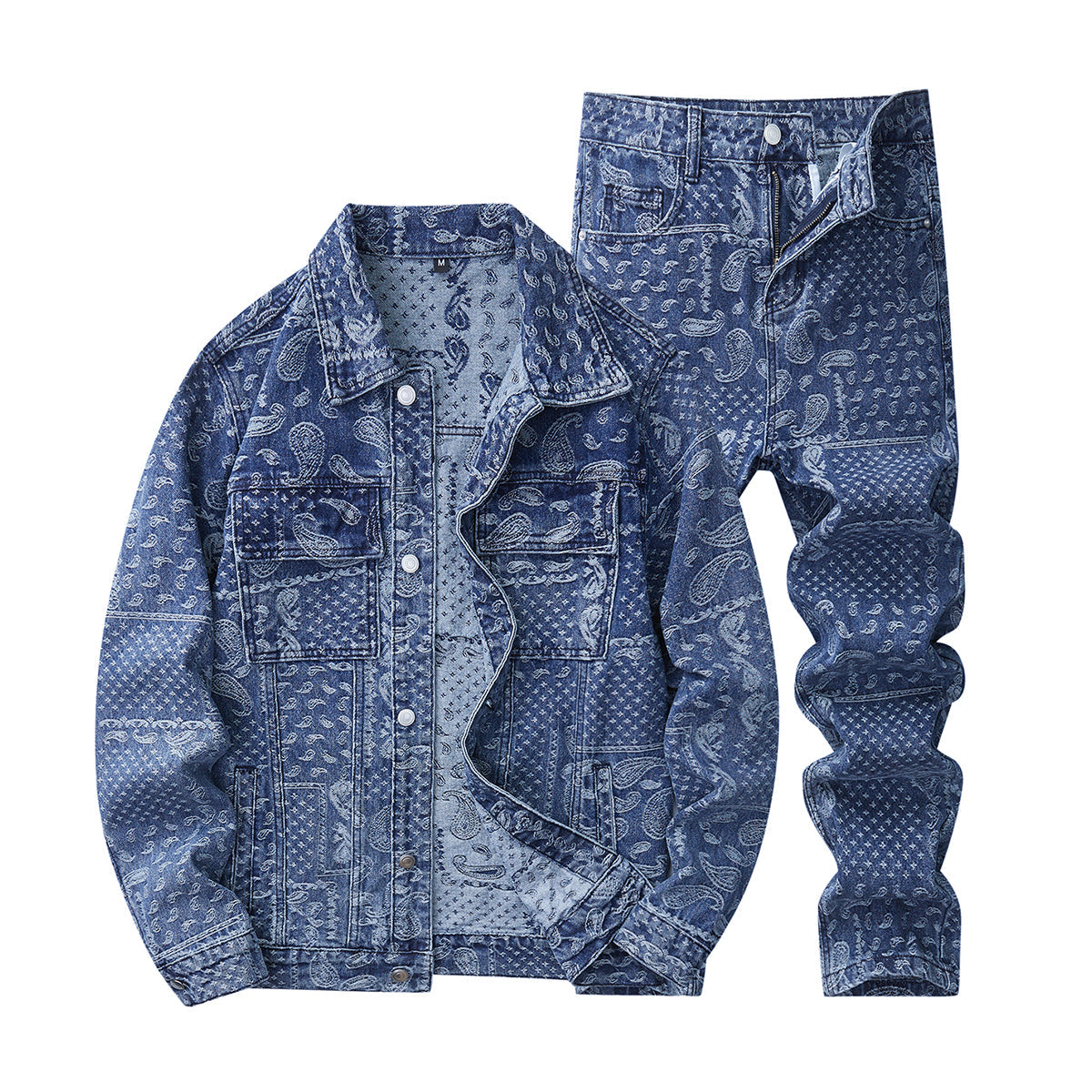 Denim Jacket & Jeans High-Street Trend Retro Casual Matching All-Over Pattern Trucker Jacket and Slim-Fit Pants Outfit (jacket and jeans must be purchased separately.)
