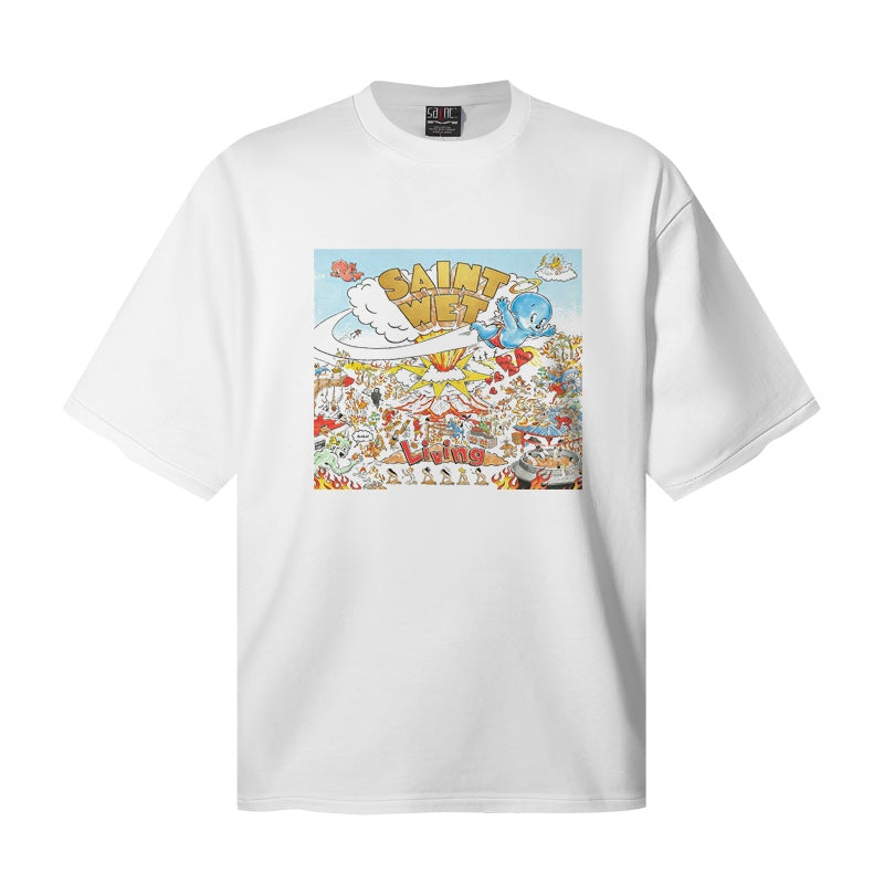Saint Michael T Shirts Busy Cartoon Paradise Art Saint World Letter Loose White