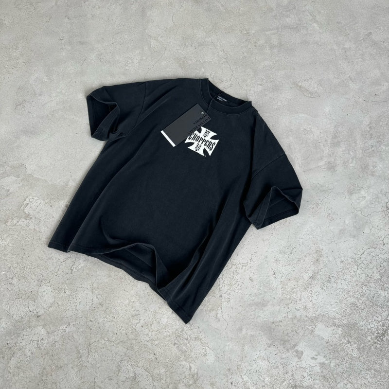 ERD T Shirts Distressed Iron Cross Letter Print Oversized Black Daily Street