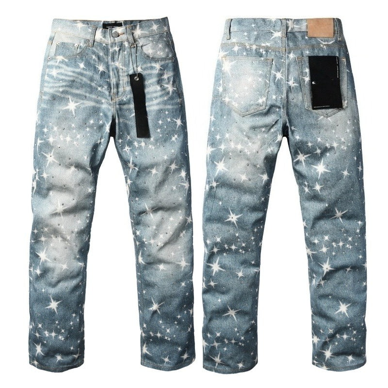 Purple brand Jeans High-quality pure cotton streetwear trousers Rhinestone-embellished loose straight-leg trousers
