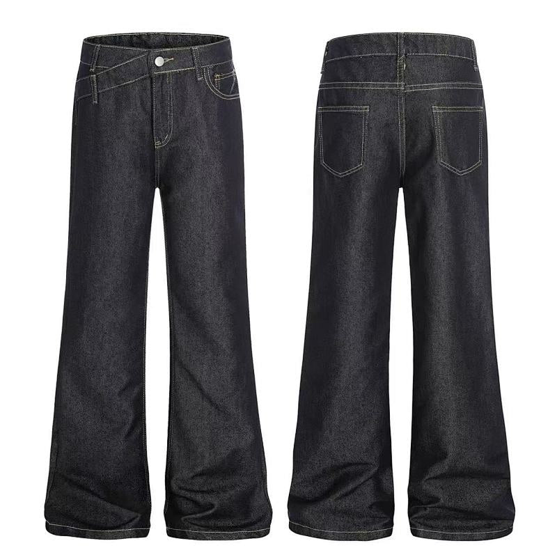 American-style streetwear harem pants Raw Dark Wash Flared Denim