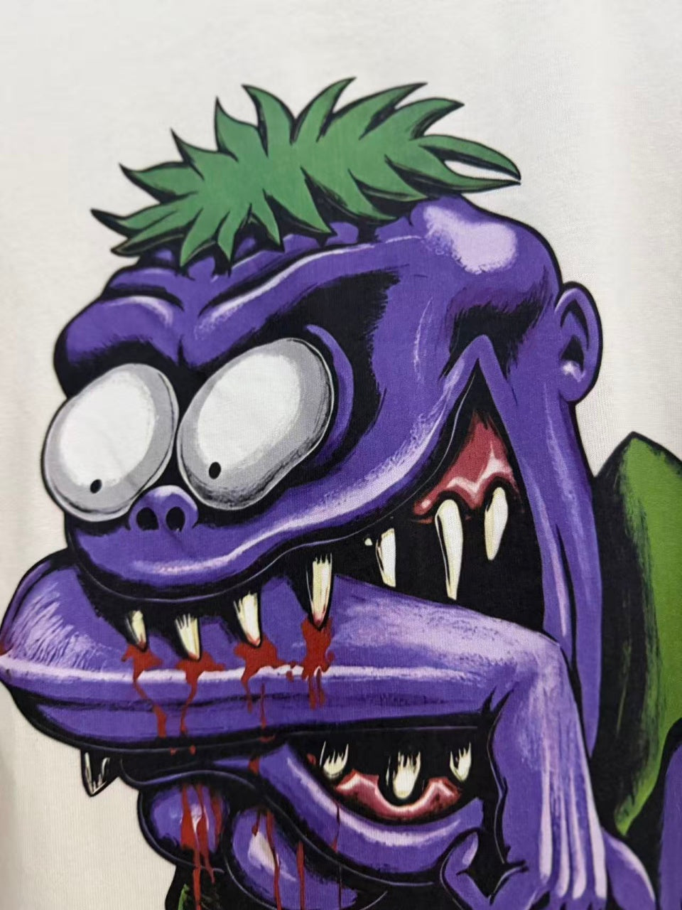 Vintage style washed summer wear T shirt Purple monster