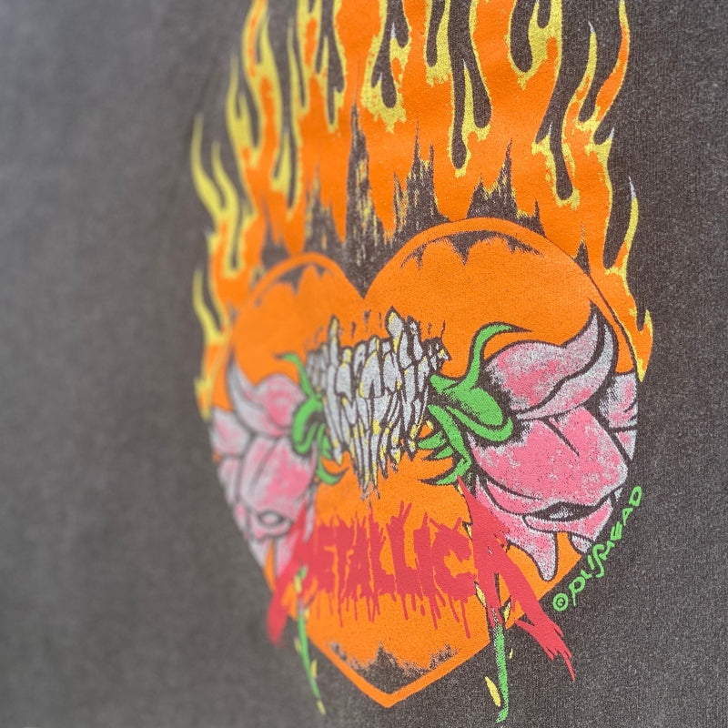 Unisex Vintage T Shirts "Metallica Flower Skull" — a limited-edition, one-of-a-kind (1-of-1) piece featuring a Fear of God-style graphic, printed on a heavyweight, vintage-washed base garment.