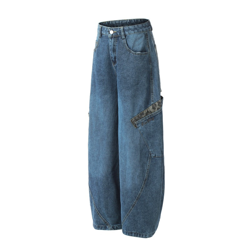American-style streetwear harem pants Irregular Stitching Curved Leg Baggy Jeans