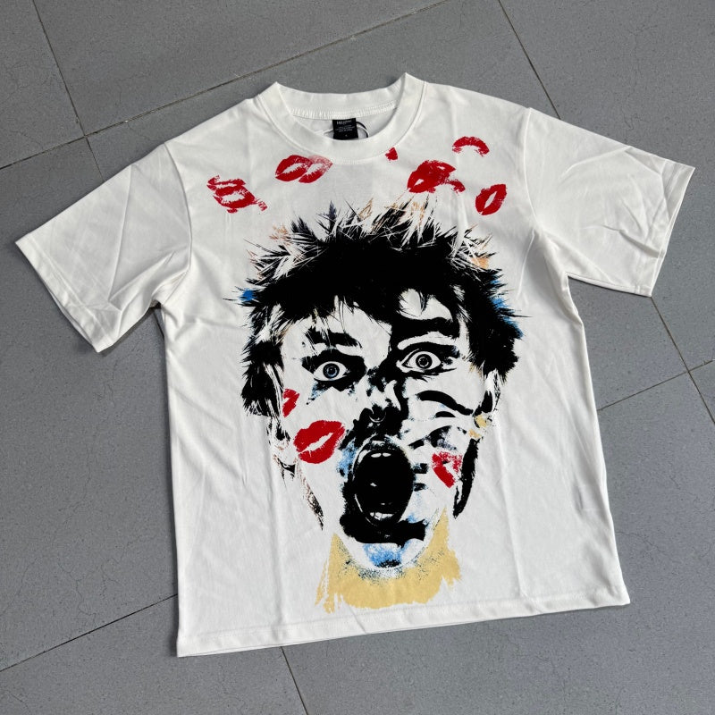 Vintage-style American T-shirt Punk Stencil Lipstick Splash Print