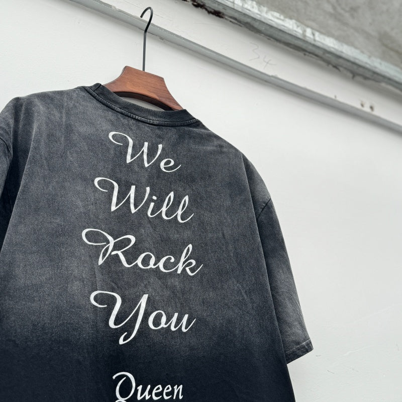 Unisex Vintage T Shirts "We Will Rock You" Queen Madison Square Garden Tour Limited Edition T-Shirt – Distressed "Washed-Ape" Wasteland Aesthetic. Custom heavyweight brushed fabric with a vintage feel; American-made plastisol ink print.