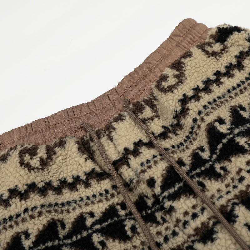 American-style streetwear harem pants  Retro Nordic Pattern Cozy Knit Cotton-padded trousers