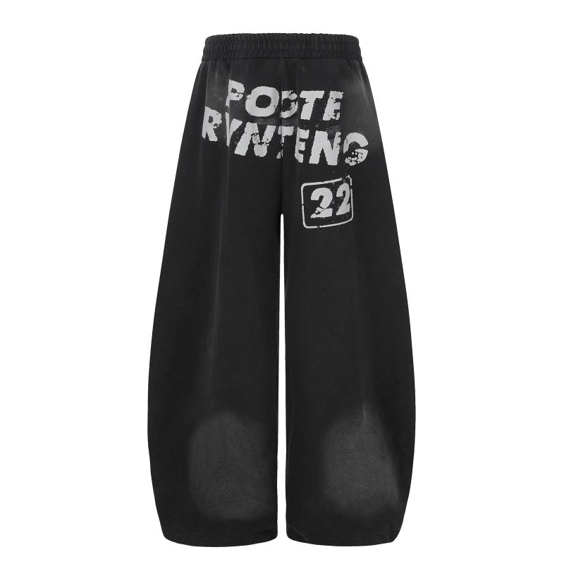 American-style streetwear harem pants Distressed Spray Dye Number Graphic Wide Trousers