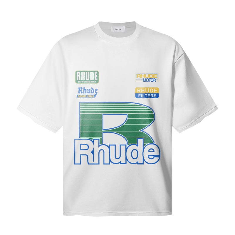 RHUDE T Shirts Multi Label Racing Letter Motif