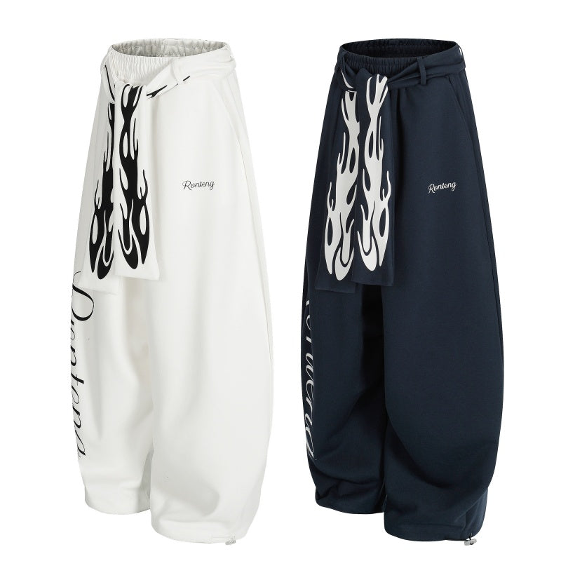 American-style streetwear harem pants Detachable Flame Strap Relaxed Fit Garment