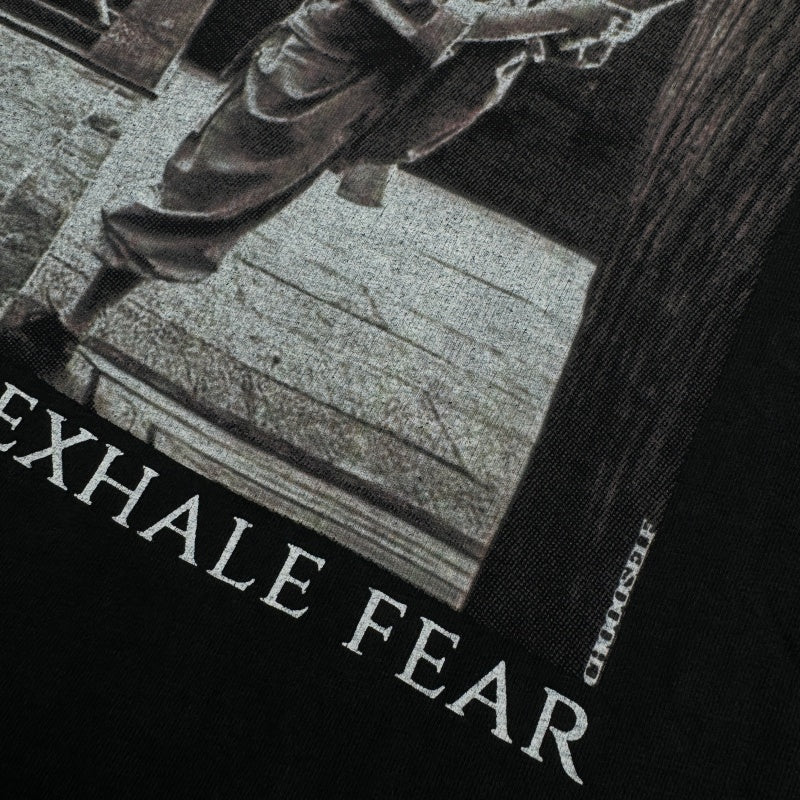 Unisex Vintage T Shirts "Inhale courage, exhale fear" — featuring Shaolin Kung Fu elements and a heavy-duty washed, distressed finish.