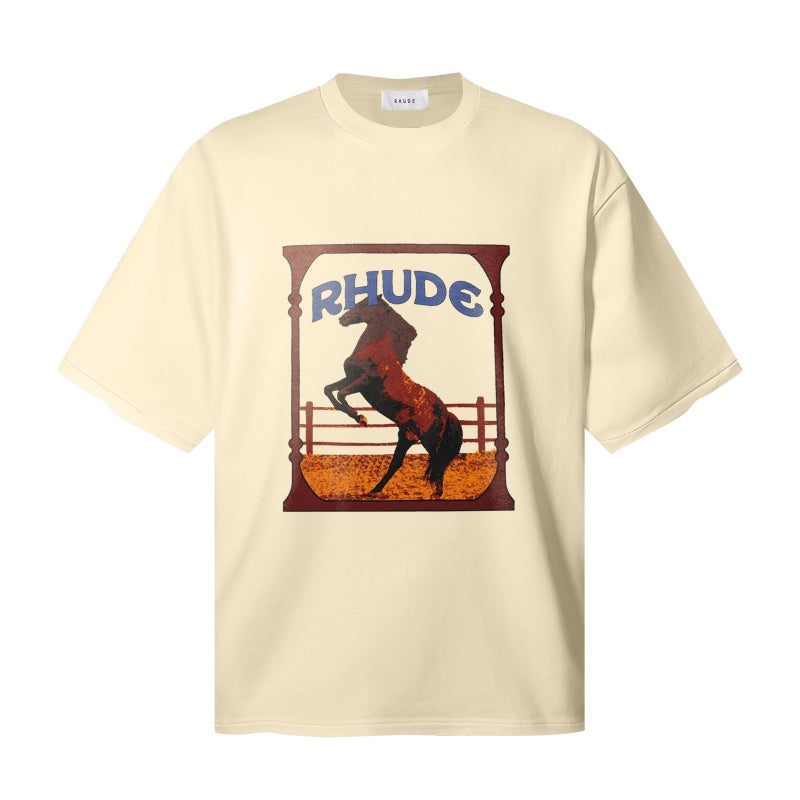 RHUDE T Shirts Distressed Cowboy Horse Artwork