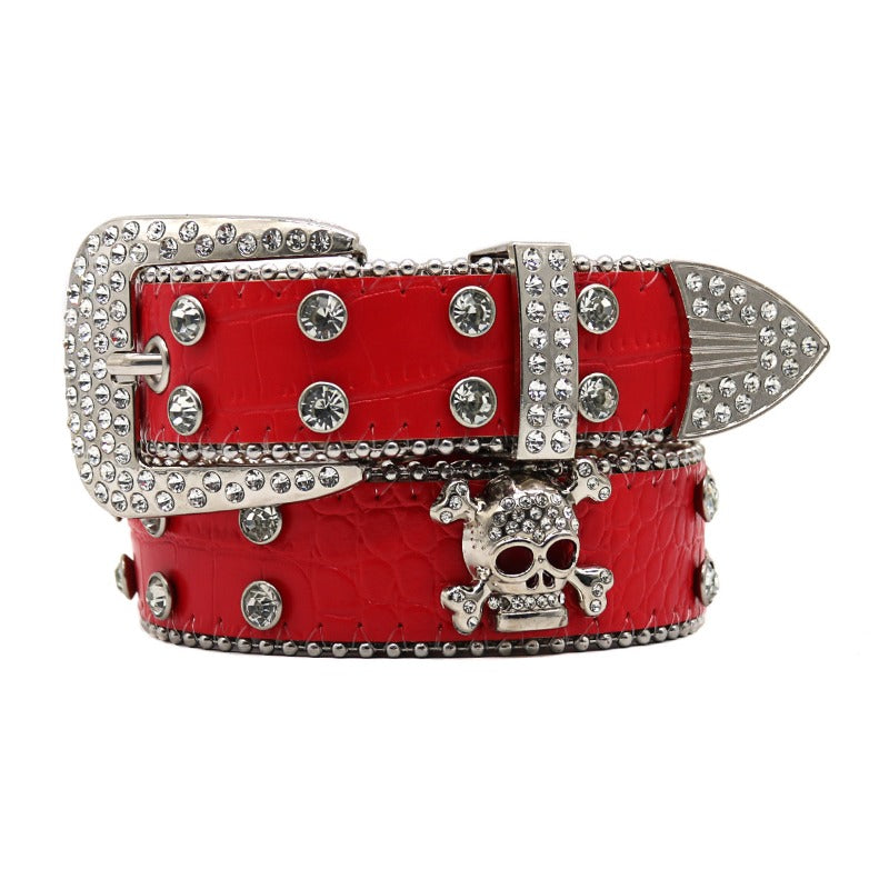 Hip-hop punk rhinestone belt skull wide belt