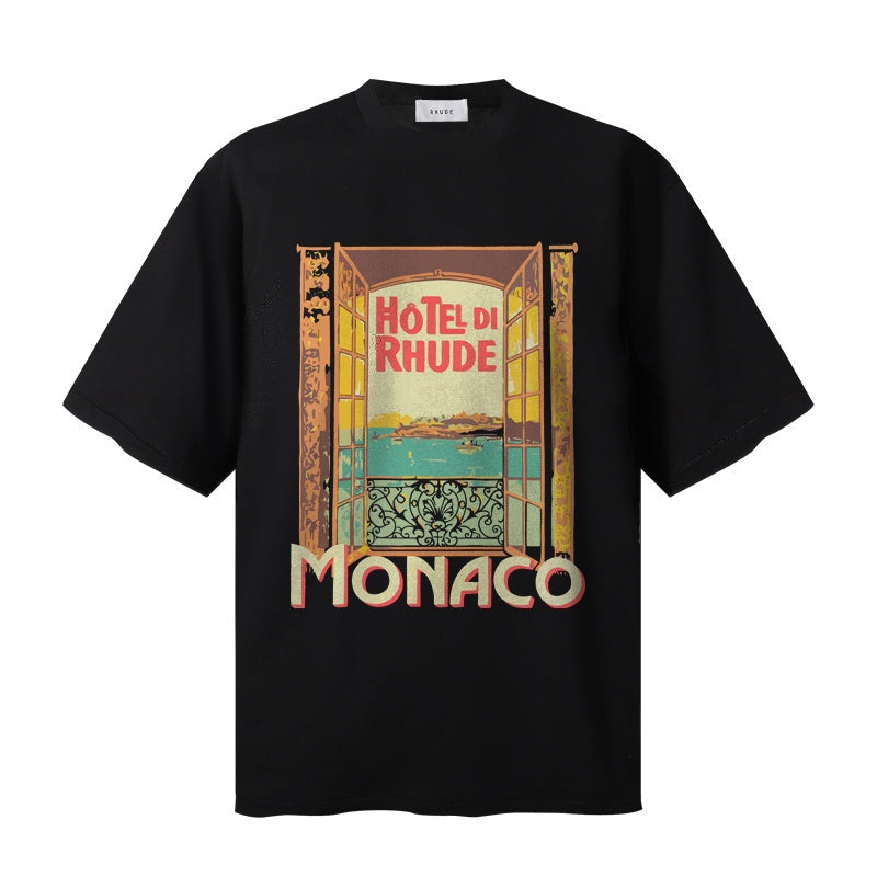 RHUDE T Shirts Vintage Monaco Coastal Artwork