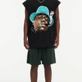 BIG FACE Drop-Shoulder Tank Top High-street vintage style featuring a small neckline, white-ink digital direct-to-garment (DTG) printing, and a heavy-duty, distressed wash finish; crafted from 260g double-yarn plain-knit fabric.
