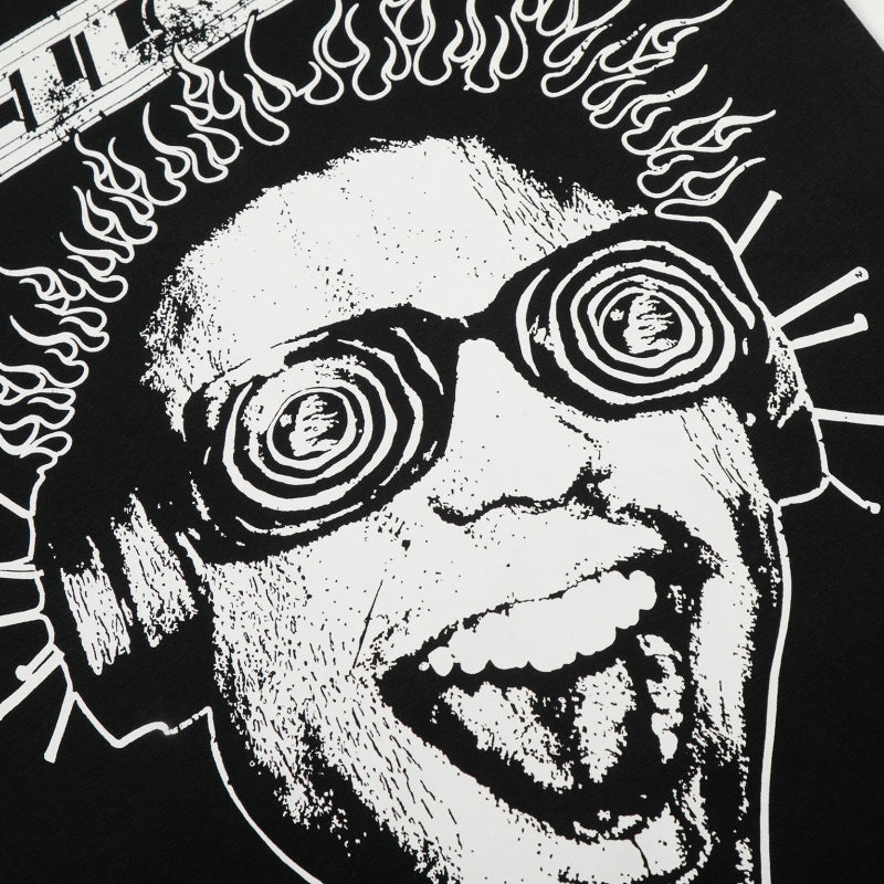 Vintage-style American T-shirt Flame Border Psychedelic Portrait Design