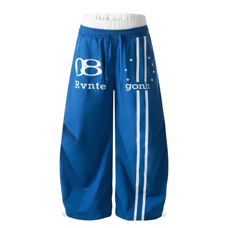 American-style streetwear harem pants Contrast Waist Number Print Parachute Pants