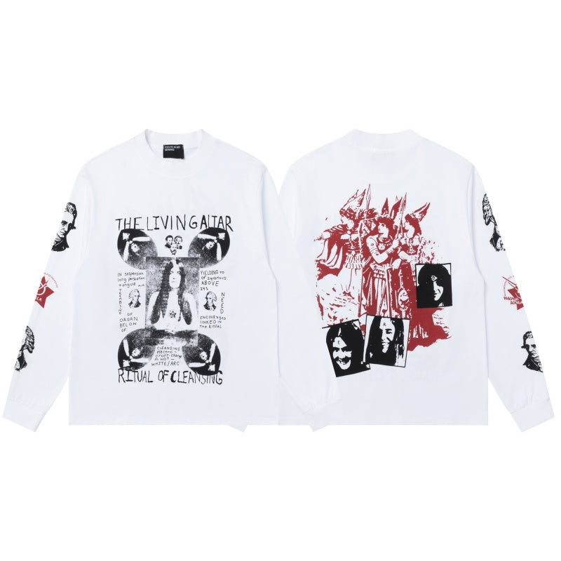 ERD Long sleeved shirt  White Base Dual-Tone Collage Figure Full Sleeve Multi Graphic Layout