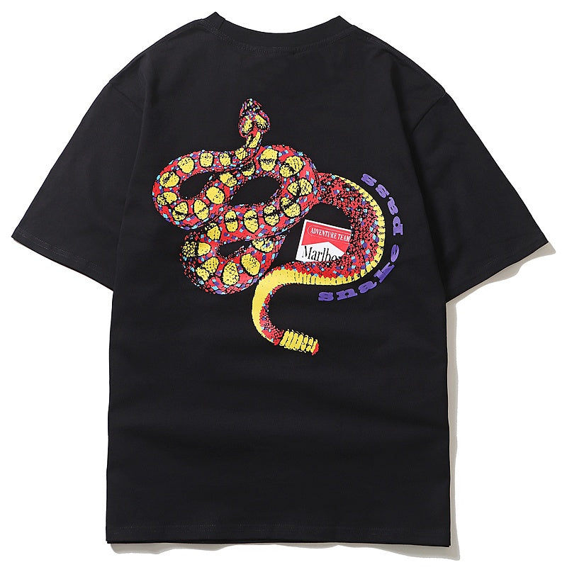 Mens T-shirt Vintage American-style Loose-fit patch-pocket Rattlesnake