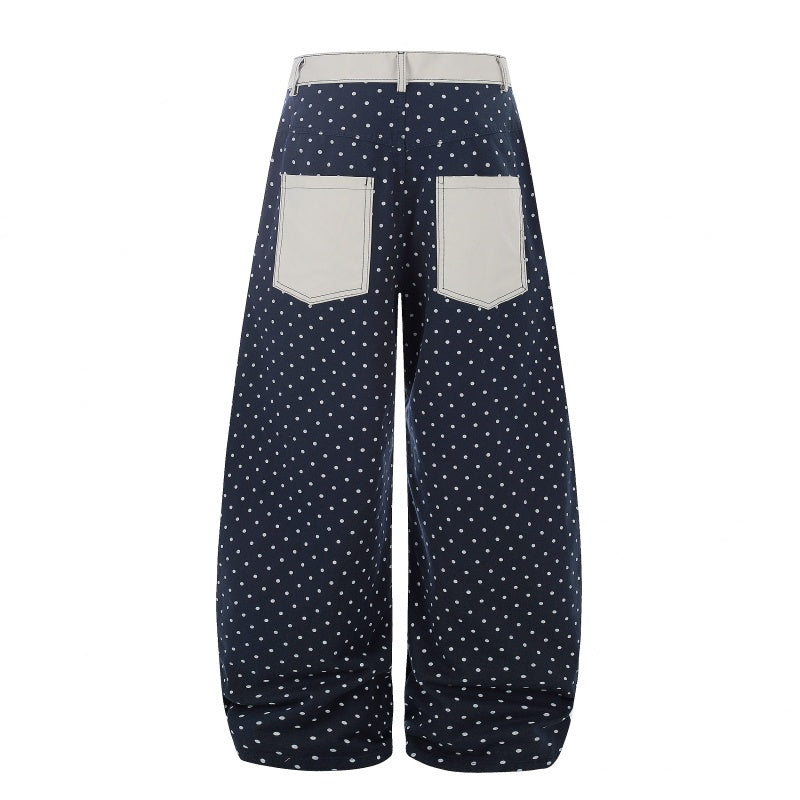 American-style streetwear harem pants Dotted Contrast Pocket Script Print Casual Pants