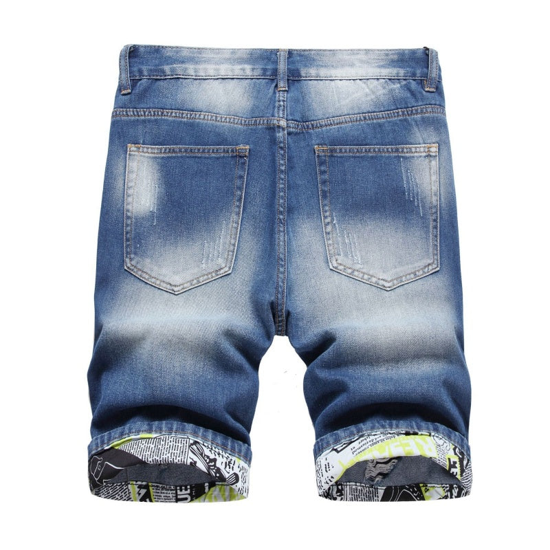 Denim shorts High-quality trendy Distressed with holes casual pure cotton Non-stretch plus-size men's clothing
