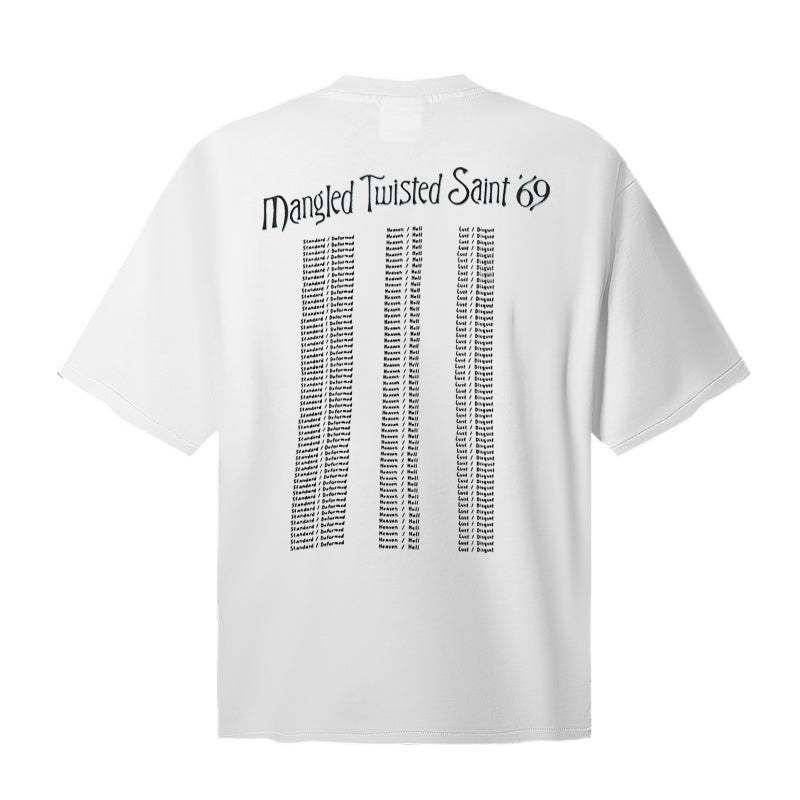 Saint Michael T Shirts White Oversized Mangled Twisted Saint Circular Crying Face Graphic