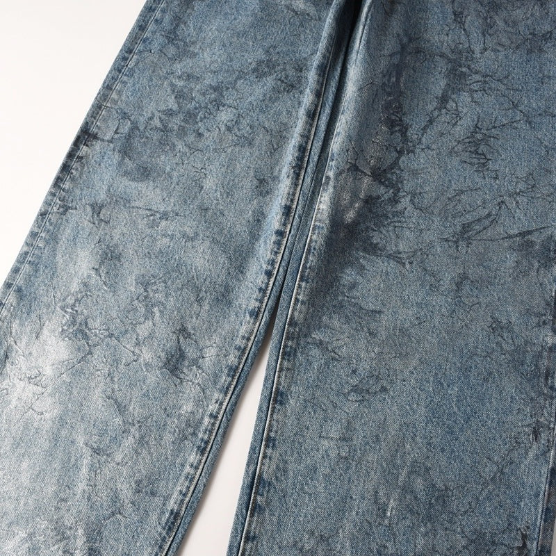 Purple brand Jeans High-quality pure cotton streetwear trousers Oil-finish loose straight-leg trousers