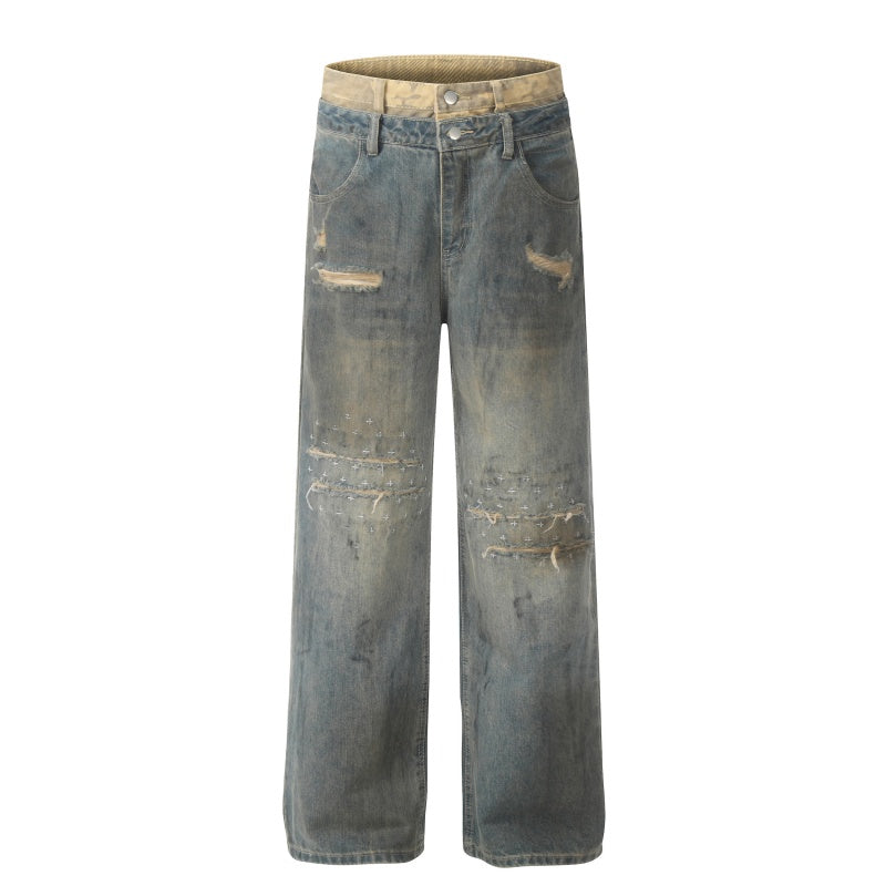 American-style streetwear harem pants Oversized Relaxed Fit Destroyed Denim Pants