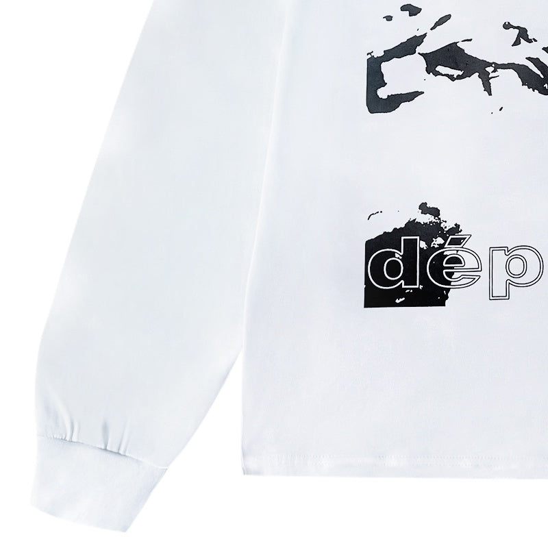 ERD Long sleeved shirt White Casual Top Abstract Fragmented Print Bold Letter Graphics