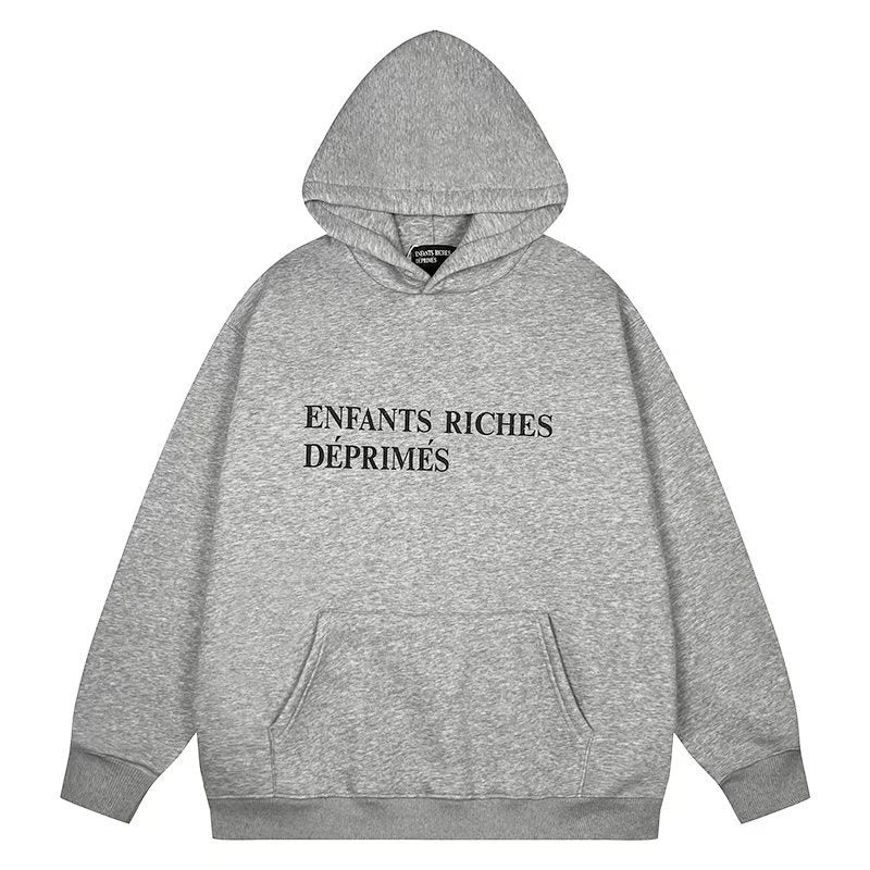 ERD Hoodie Heather Grey Fleece Lined Hoodie Front Classic Serif Letter Print