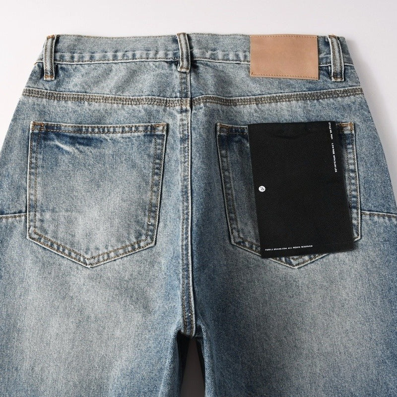 Purple brand Jeans High-quality pure cotton streetwear trousers Rhinestone-embellished loose straight-leg trousers