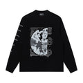 ERD Long sleeved shirt  Multi-Position Distressed Print Circular Portrait & Vertical Letter Motif