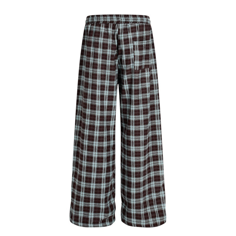 American-style streetwear harem pants Retro Plaid Kitty Embroidered Drawstring Trousers