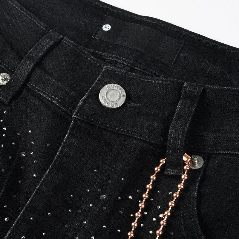 Purple brand Jeans High-quality pure cotton streetwear trousers Rhinestone