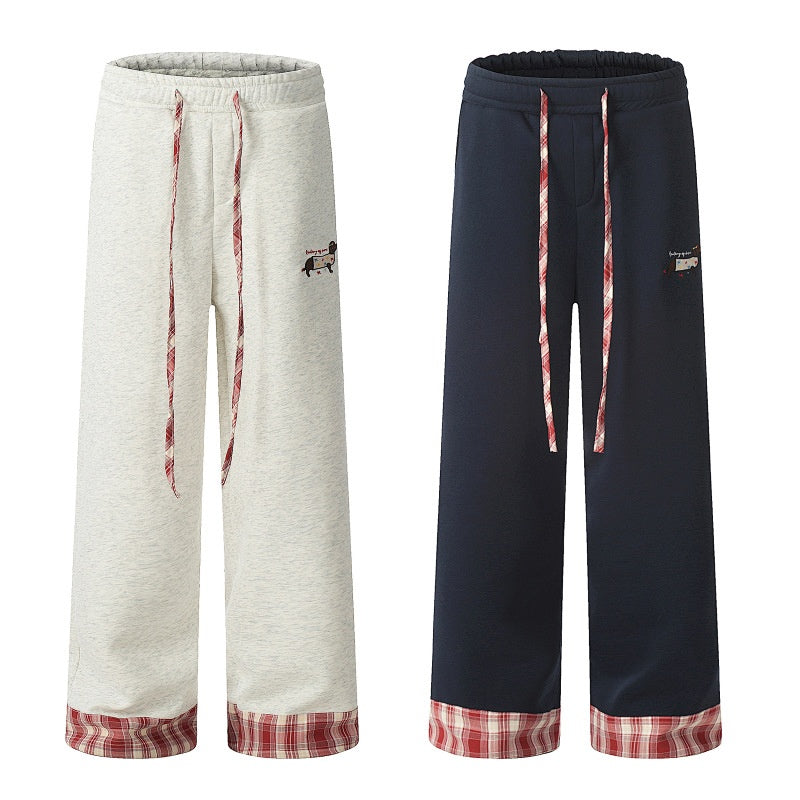 American-style streetwear harem pants Two-Tone Plaid Accent Street Pants (Non-Fleece Lined)
