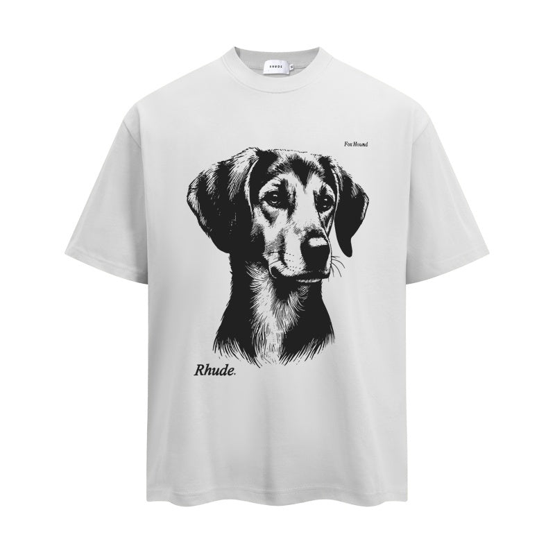 RHUDE T Shirts Vintage Dog Portrait Graphic
