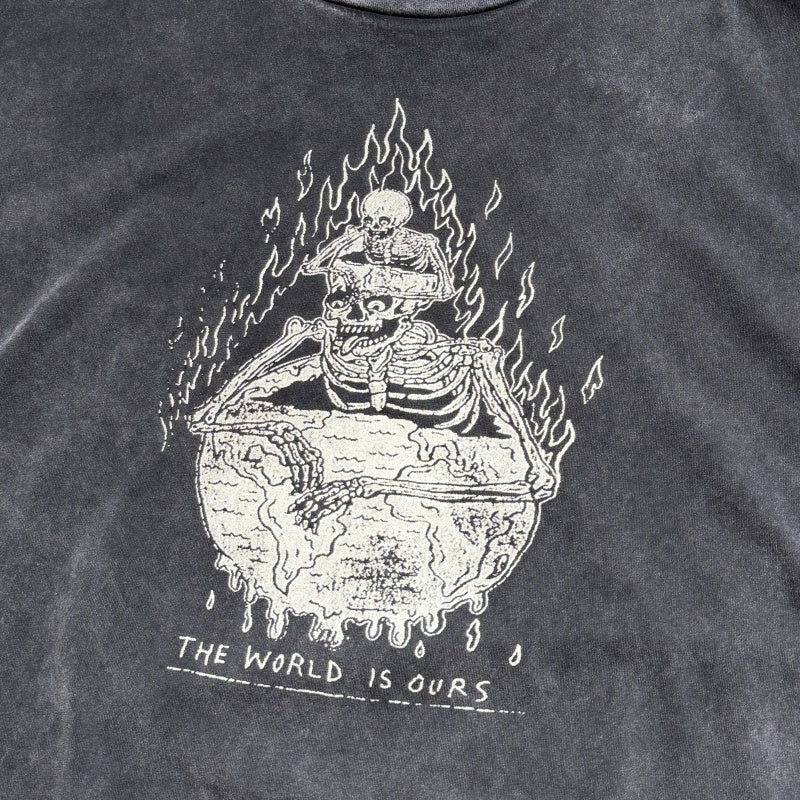 Unisex Vintage T Shirts GALLERY DEPT. 26SS "THE WORLD IS OURS" Limited Edition: Heavyweight, washed-and-distressed streetwear T-shirt featuring a boxy, cropped punk-inspired fit.